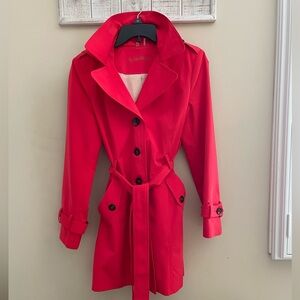 Calvin Klein Small Petite Trench Coat in fire red-orange.